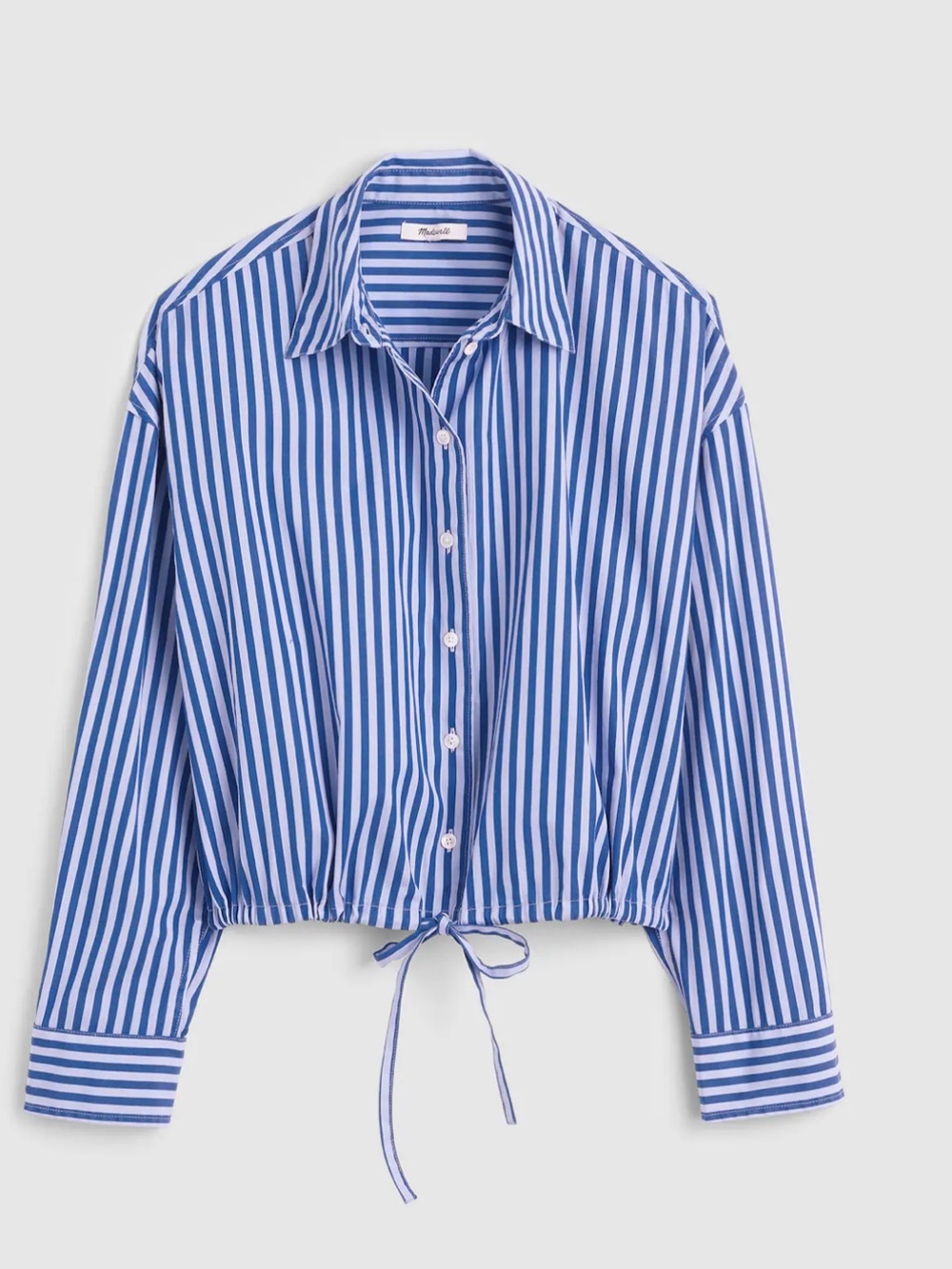 Madewell Cropped Drawstring Button-Down French Blue Shirt NZ531 Brand New Med